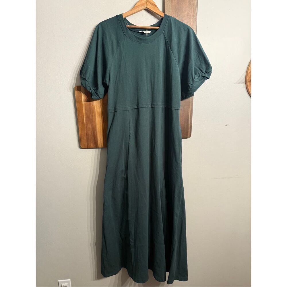 Entro Dark Green Short Sleeve Flared Skirt Cotton Knit A-Line Dress Size Medium